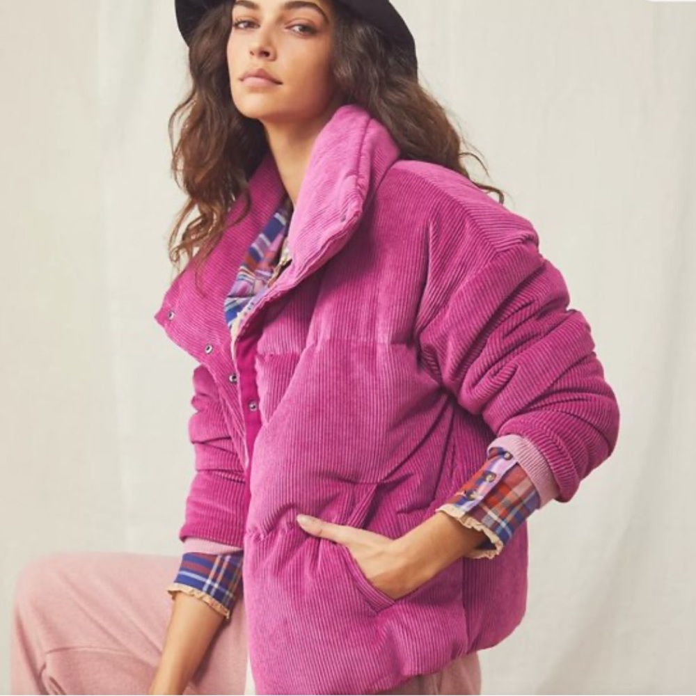 Free People Vibrant Pink Corduroy Puffer Jacket